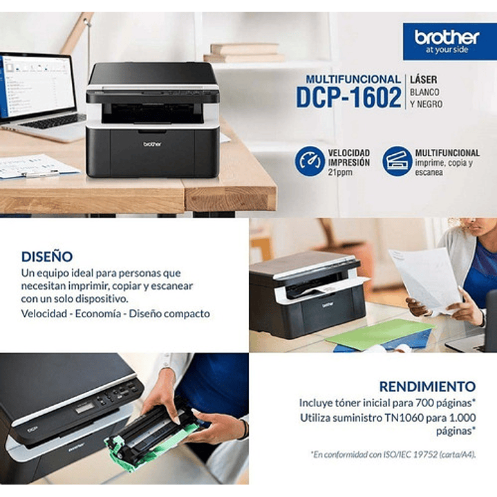 Impresora Multifunción Monocromática Brother Laser Dcp-1602 Negro 6