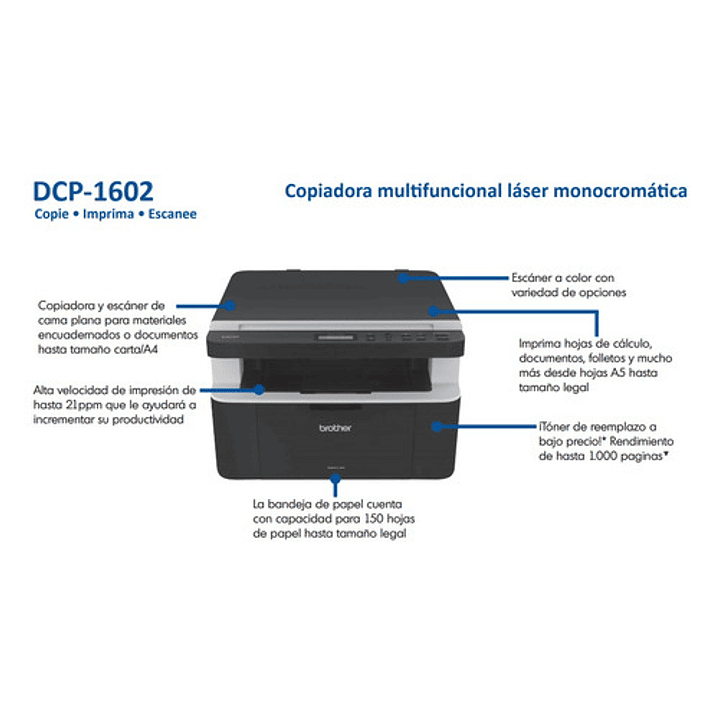 Impresora Multifunción Monocromática Brother Laser Dcp-1602 Negro 8