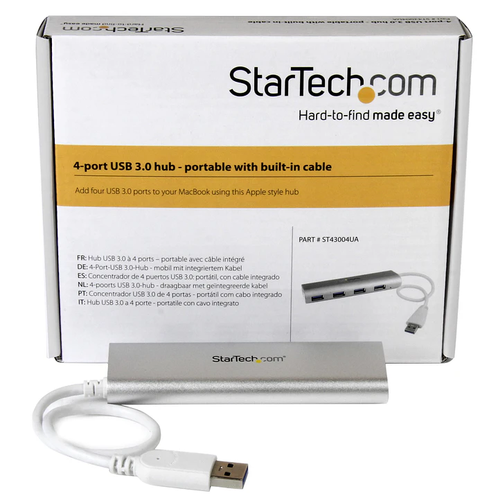Hub USB 3.0 StarTech.com ST43004UA 4 Puertos USB-A 5Gbps Portátil Alimentado por Bus 5