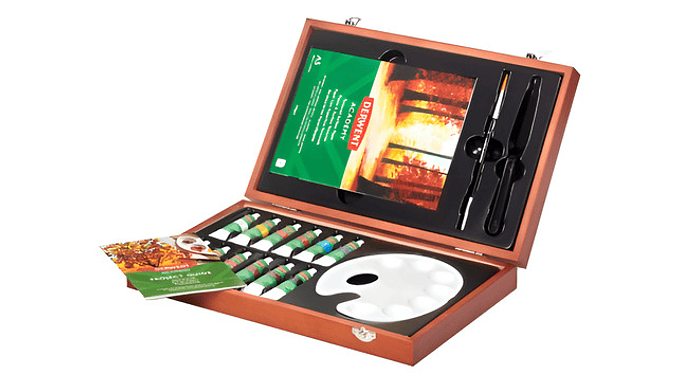 Pintura Acrílica Derwent Academy En Caja De Madera 1