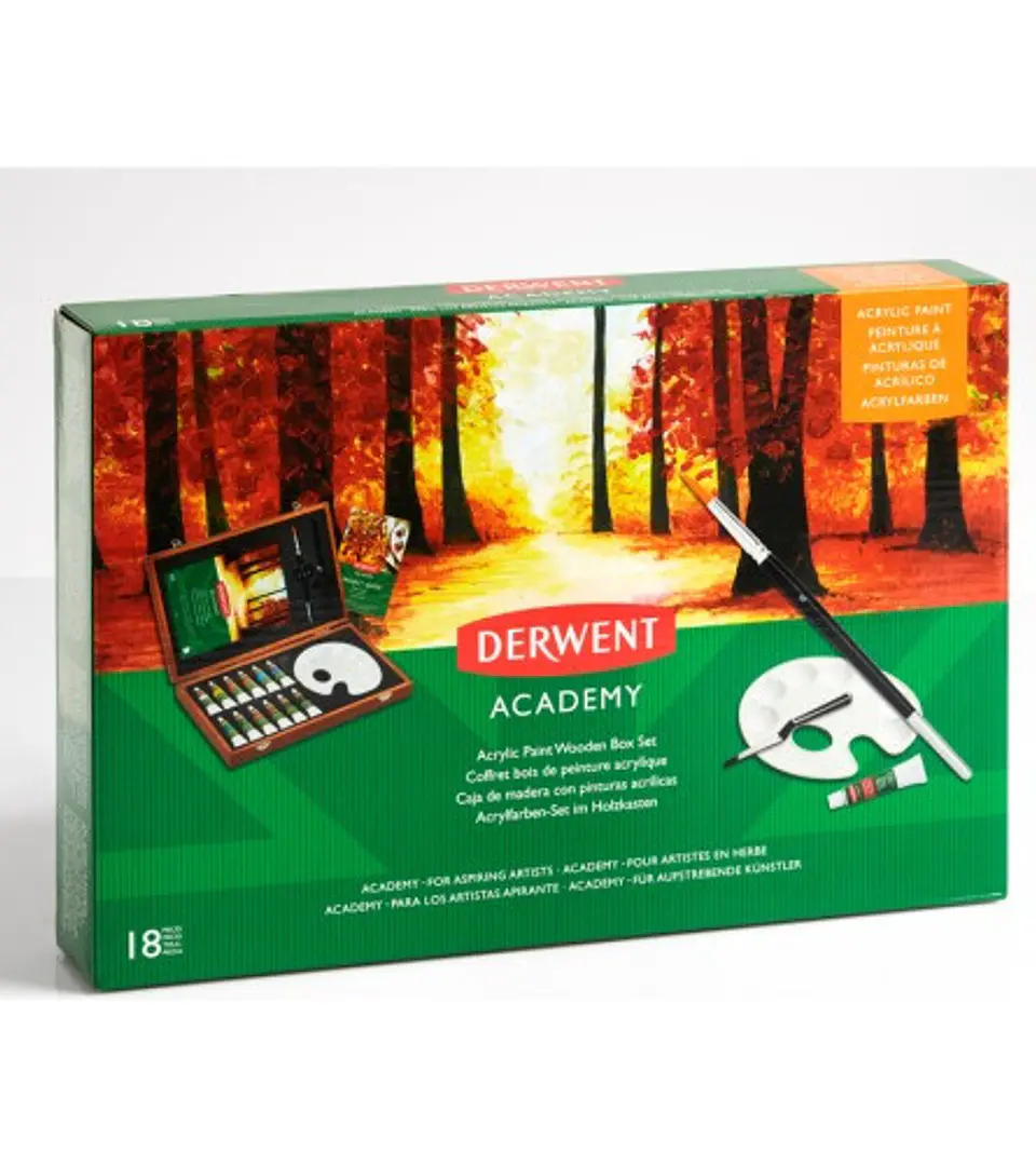 Pintura Acrílica Derwent Academy En Caja De Madera 2
