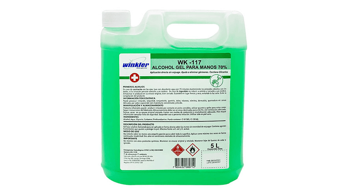Alcohol Gel Para Manos Winkler 5 Lts Wk-117 70% 1
