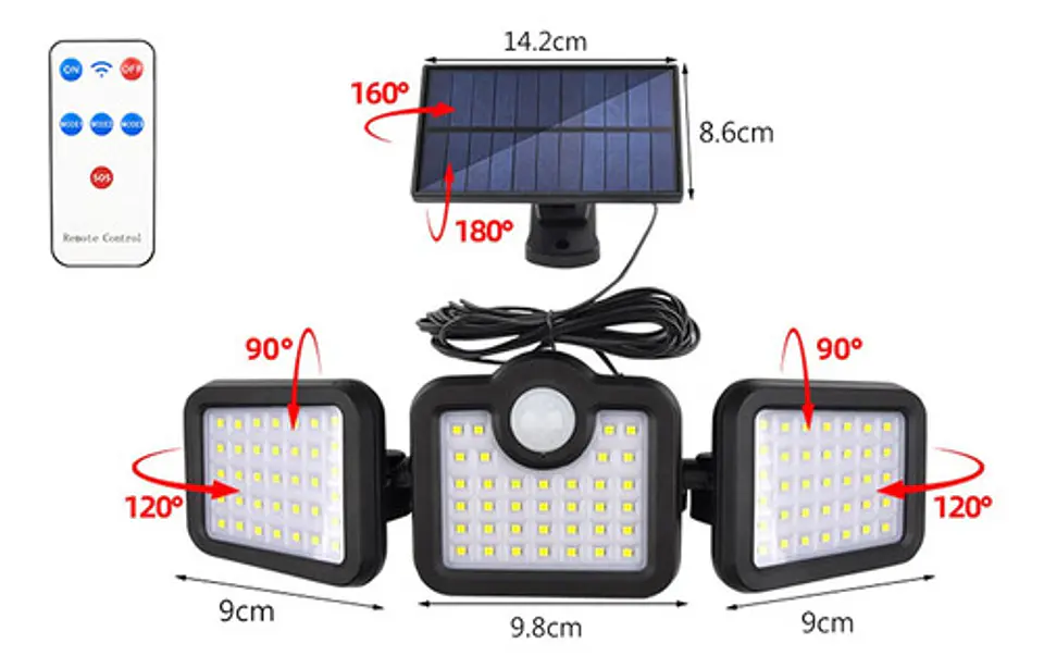 Foco Solar Sensor De Movimientos Con Control Remoto 4