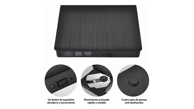 Grabador De Dvd Y Cd Externo Usb 3.0 Negro  3
