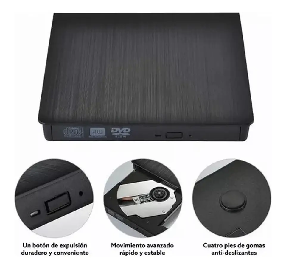 Grabador De Dvd Y Cd Externo Usb 3.0 Negro  3