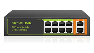Switch 10 Puertos 8 Poe+ Uplink 802.3af/at 120w