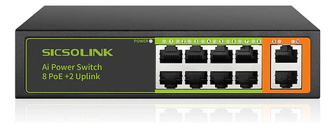 Switch 10 Puertos 8 Poe+ Uplink 802.3af/at 120w