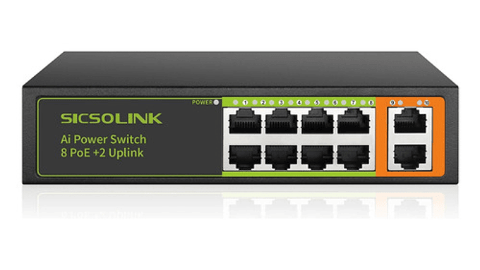 Switch 10 Puertos 8 Poe+ Uplink 802.3af/at 120w 1