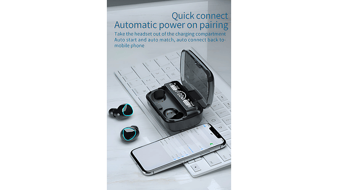 Audífonos Inalámbricos Bluetooth V5.1 M10 Powerbank 2000 Color Negro Color De La Luz Blanco 3