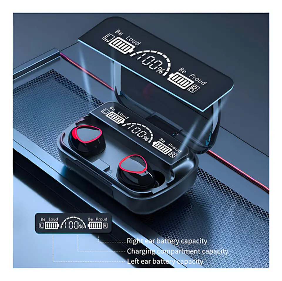 Audífonos Inalámbricos Bluetooth V5.1 M10 Powerbank 2000 Color Negro Color De La Luz Blanco 4
