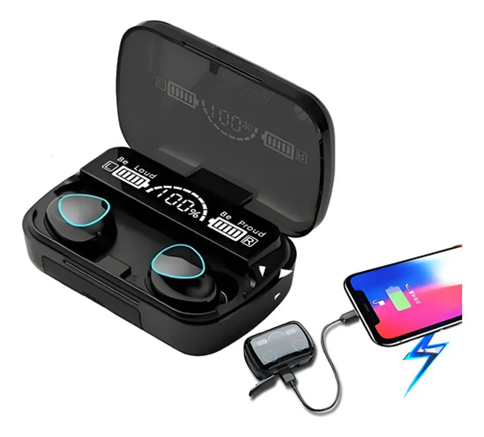 Audífonos Inalámbricos Bluetooth V5.1 M10 Powerbank 2000 Color Negro Color De La Luz Blanco 7