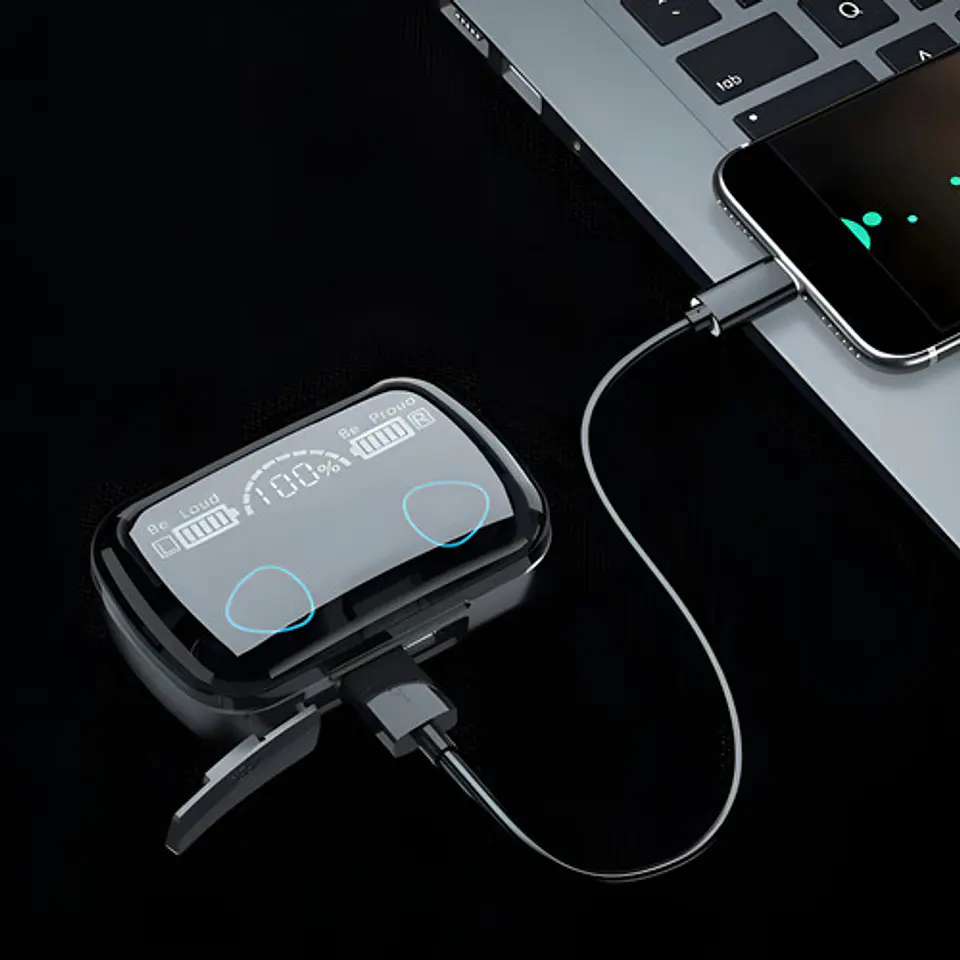 Audífonos Inalámbricos Bluetooth V5.1 M10 Powerbank 2000 Color Negro Color De La Luz Blanco 9