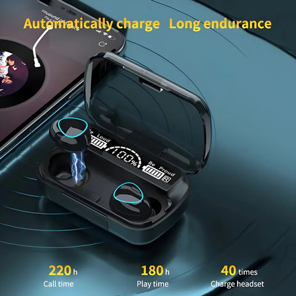 Audífonos Inalámbricos Bluetooth V5.1 M10 Powerbank 2000 Color Negro Color De La Luz Blanco 11