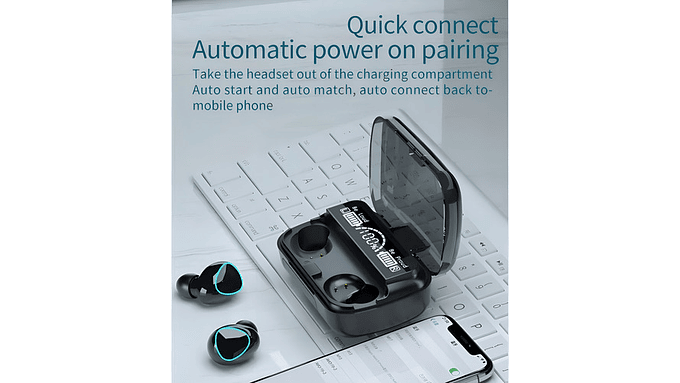 Audífonos Inalámbricos Bluetooth V5.1 M10 Powerbank 2000 Color Negro Color De La Luz Blanco 12