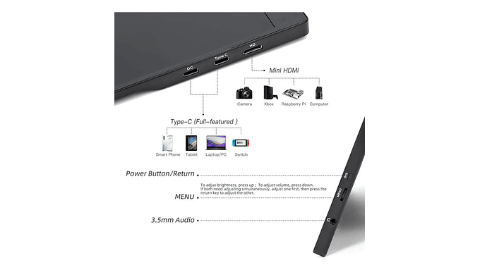 Monitor Portátil 15,6 Pulgadas Con Usb C Full Hd Altavoces 5