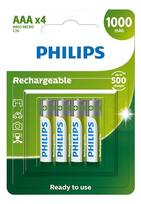 Pack 4 Pilas Philips Aaa Recargables Nimh 1000mah 1.2v