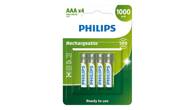 Pack 4 Pilas Philips Aaa Recargables Nimh 1000mah 1.2v 1