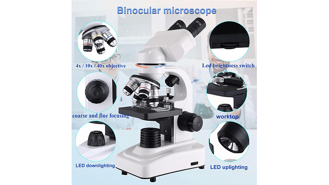 Microscopio Profesional 40x-2500x Led Dual Wf10x Wf25x 5