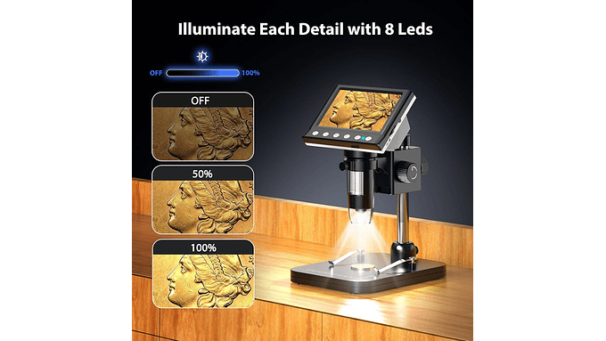 Microscopio Digital Hayve 4.3  Ips 1000x Con 8 Led Y Tf 32gb 8