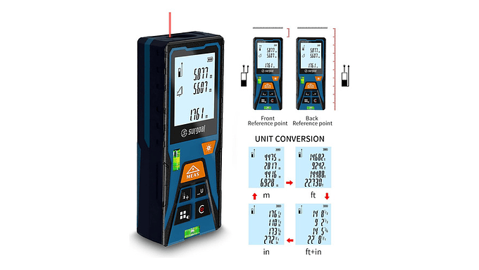 Medidor De Distancia Láser 60 Lcd, Cálculo De Área  ±2 Mm 2