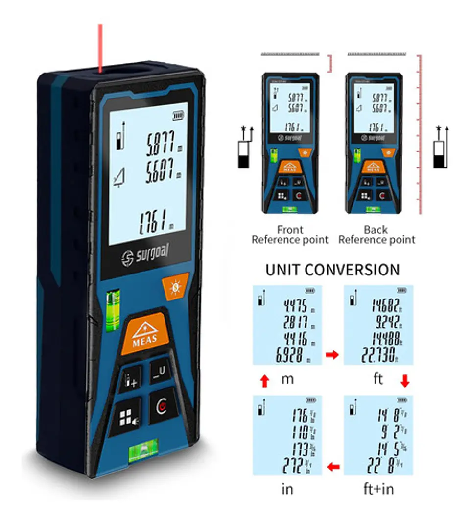 Medidor De Distancia Láser 60 Lcd, Cálculo De Área  ±2 Mm 2