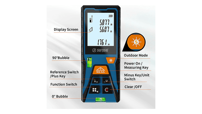 Medidor De Distancia Láser 60 Lcd, Cálculo De Área  ±2 Mm 3