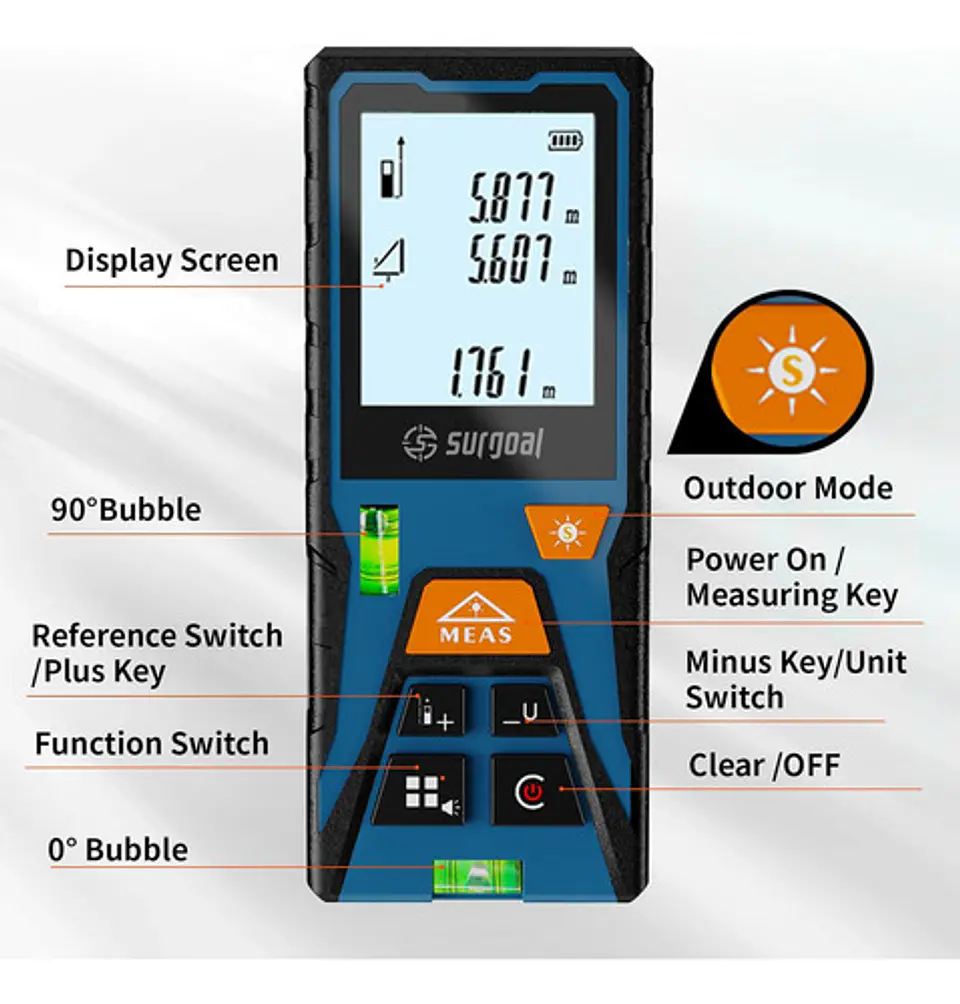 Medidor De Distancia Láser 60 Lcd, Cálculo De Área  ±2 Mm 3