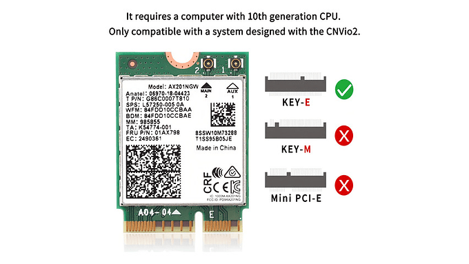 Tarjeta De Red Wifi 6 Intel Ax201ngw 2