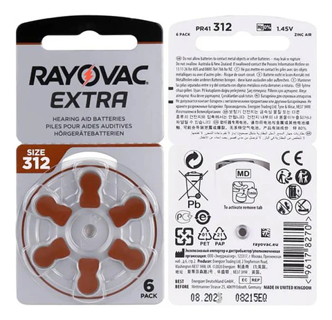 Pack 6 Pilas Rayovac 312 Batería 1,4v Audífono
