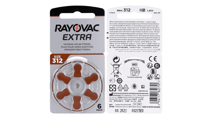 Pack 6 Pilas Rayovac 312 Batería 1,4v Audífono 1