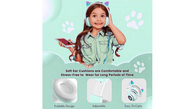 Auriculares Gamer Inalambricos Cat Stn-28 Luz Led Color Aqua 2