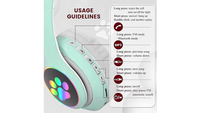 Auriculares Gamer Inalambricos Cat Stn-28 Luz Led Color Aqua 3