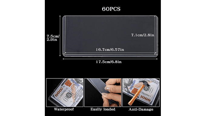 20 Estuches Billetes Pvc Rígido 17,27x7,37 Cm Impermeable 3