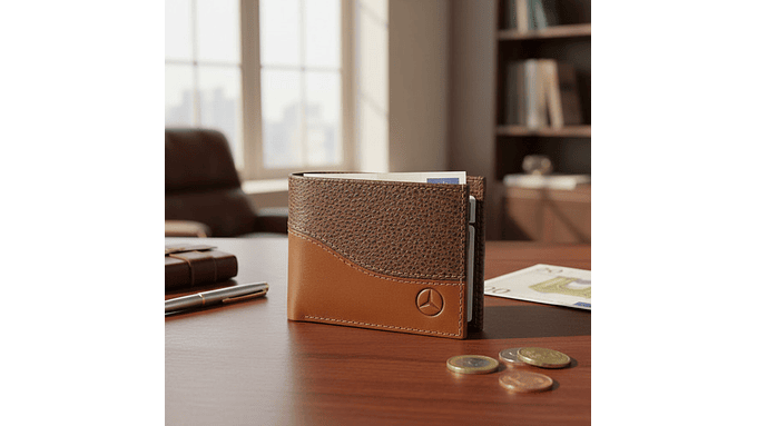 Billetera Hombre Doble Tarjeta Cognac Mercedes-benz 1