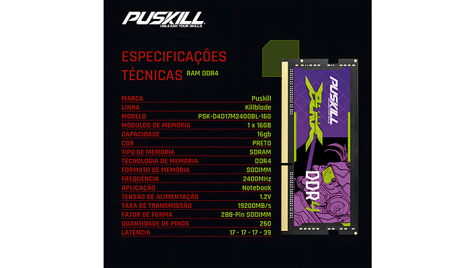 Memoria Ram Ddr4 16gb 2400mhz Puskill Killblade Sodimm Para Portátiles 5