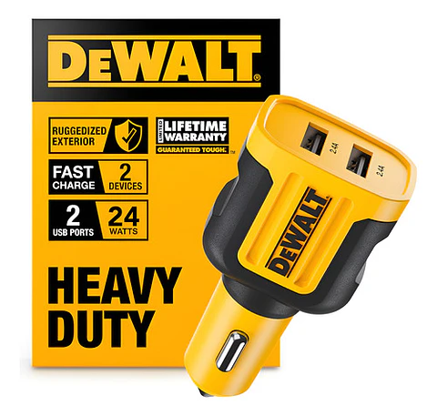 Cargador Auto 12v Dewalt Usb-a 24w  Carga Rápida 2 Usb