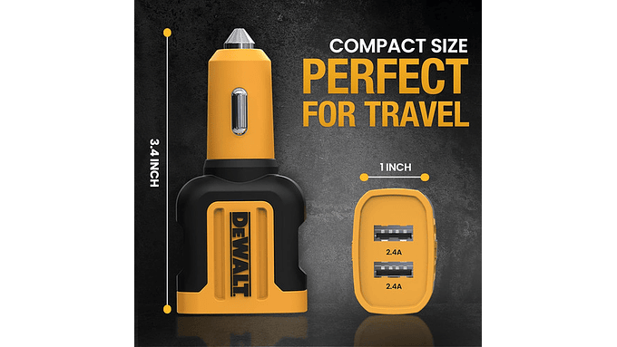 Cargador Auto 12v Dewalt Usb-a 24w  Carga Rápida 2 Usb 5