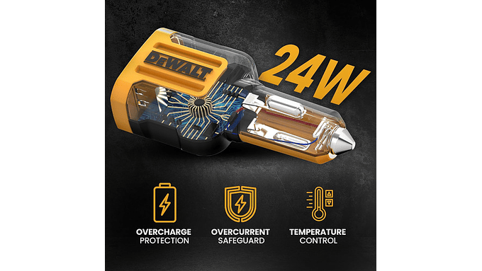 Cargador Auto 12v Dewalt Usb-a 24w  Carga Rápida 2 Usb 6