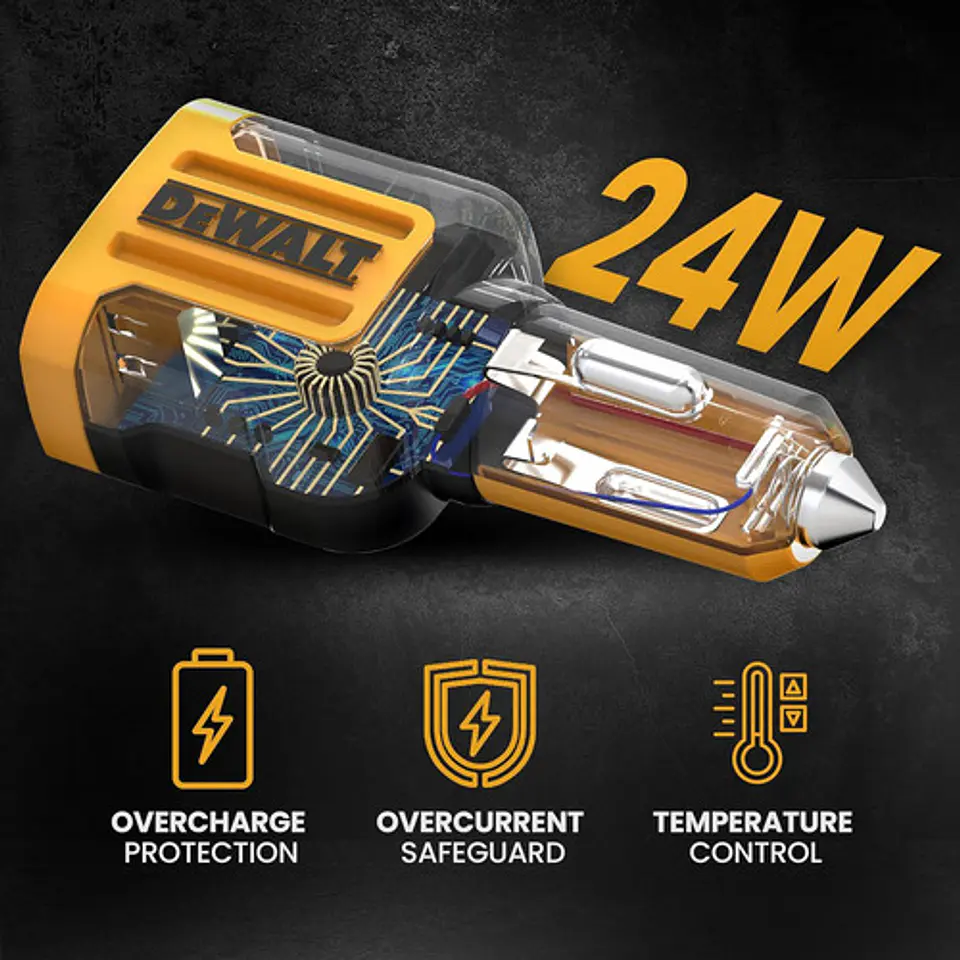 Cargador Auto 12v Dewalt Usb-a 24w  Carga Rápida 2 Usb 6