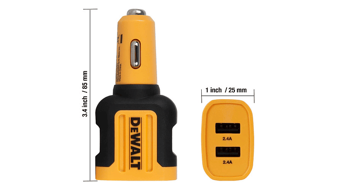 Cargador Auto 12v Dewalt Usb-a 24w  Carga Rápida 2 Usb 8