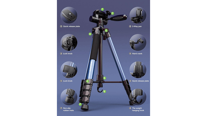 Trípode Para Cámara Cambofoto 74, Aluminio Profesional Azul 2