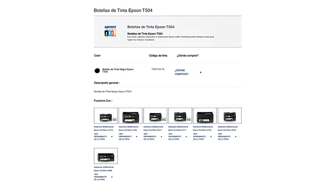 Tinta Botella Epson T504 127ml Ecotank Negro C13t03n12a 5