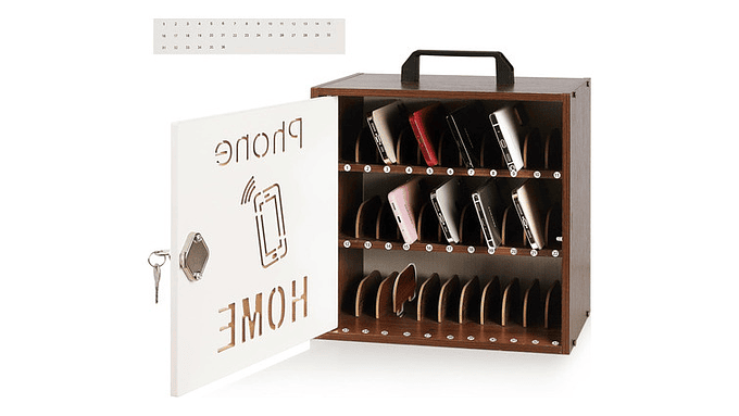 Caja Organizadora Para 33 Celulares Con Cerradura Madera Café 1