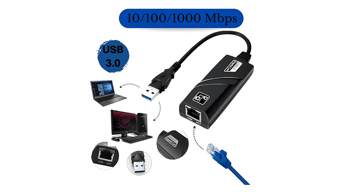 Adaptador Ethernet Usb 3.0 Lan Rj45 Gigabit 1000mbps Para Windows Mac Linux 8