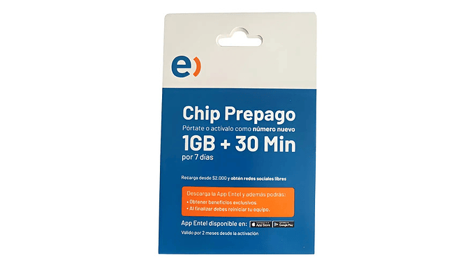 Chip Prepago Entel 1gb + 30 Minutos E Sim 1