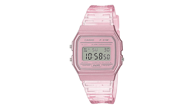 Reloj Casio Cuarzo Rosa Con Correa De Resina F-91ws-4cf 1