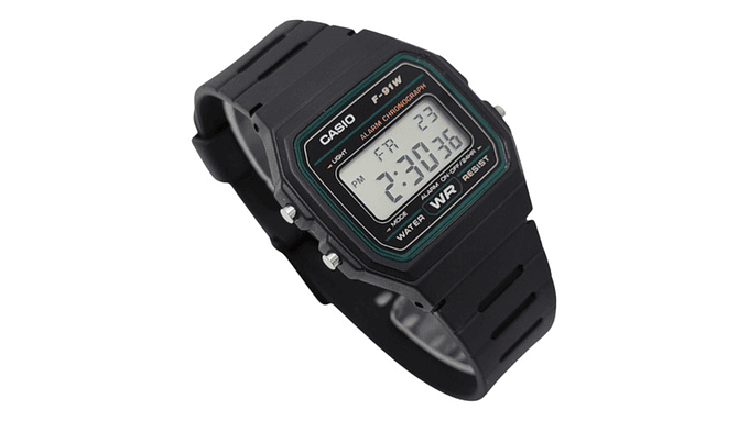 Reloj De Pulsera Casio Collection F-91w-3dg De Cuerpo Color Negro, Digital, Para Hombre, Fondo Gris, Con Correa De Resina Color Negro, Dial Negro, Bisel Color Verde Y Hebilla Sim 2
