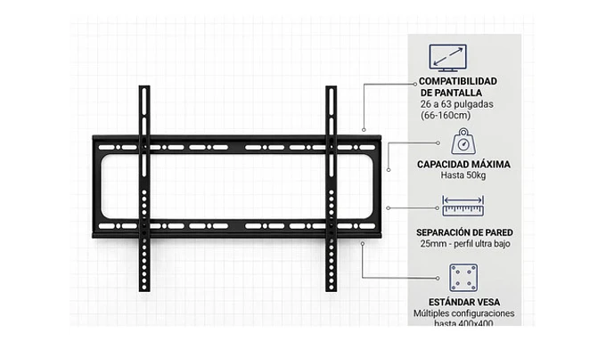 Soporte Fijo Para Tv Led/lcd De 26 A 63 Pulgadas 50kg Negro 4