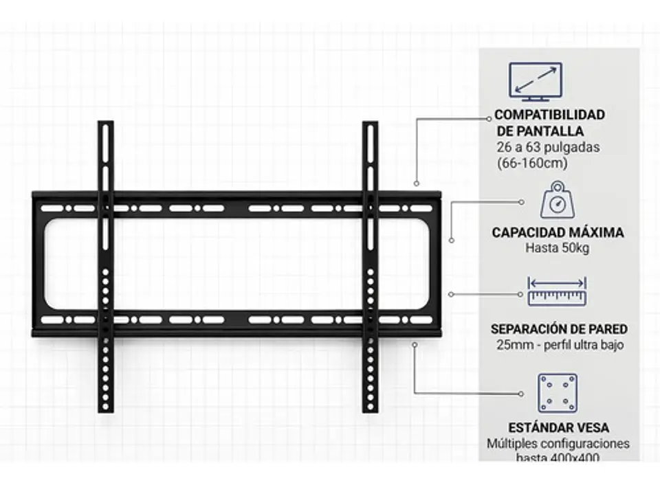 Soporte Fijo Para Tv Led/lcd De 26 A 63 Pulgadas 50kg Negro 4