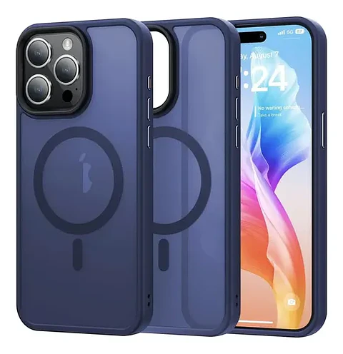 Funda Matte Magnetica Compatible Con iPhone 16 Pro Max Azul